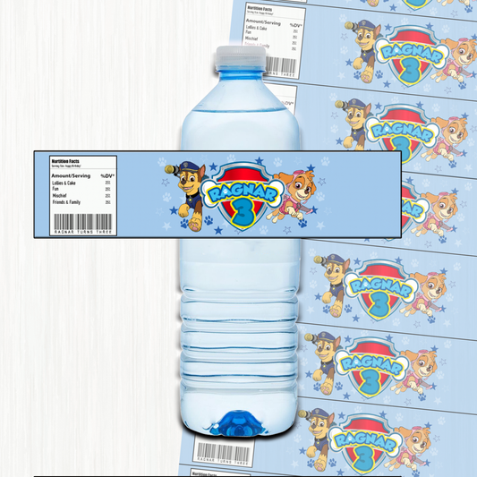 Paw Patrol Chase Theme Water Bottle Label