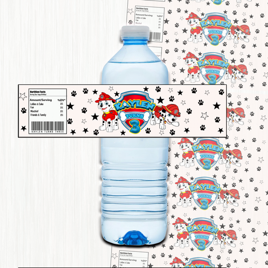 Paw Patrol Marshall Theme Water Bottle Label