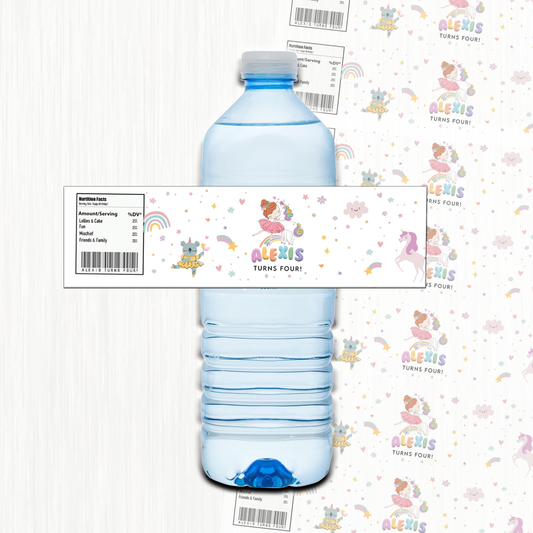 Ballerina Theme Water Bottle Label