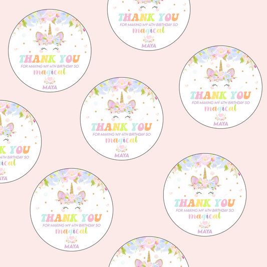 Unicorn Floral Party Stickers